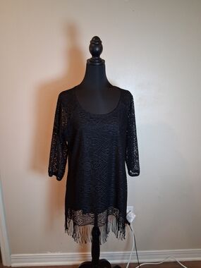 Cocomo Black Crochet Fringe Midi Dress